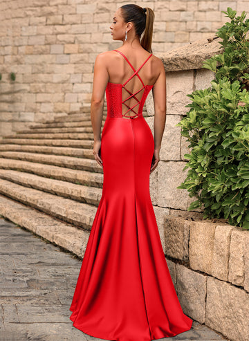 Sheath/Column Sweetheart Floor-Length Jersey Prom Dresses With Rhinestone